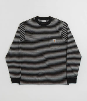 Carhartt Verner Pocket Long Sleeve T-Shirt - Verner Stripe / Black / Dark Grey Heather