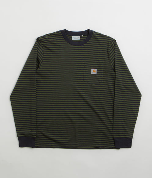 Carhartt Verner Pocket Long Sleeve T-Shirt - Verner Stripe / Dark Navy / Office Green