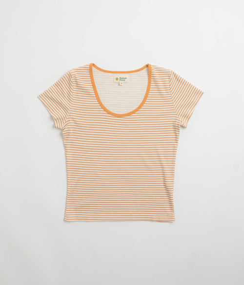 Mollusk Womens Scoop Ribsy T-Shirt - Orange Stripe