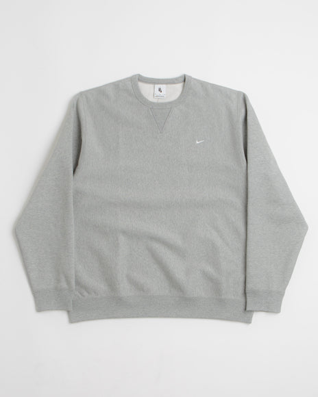 Nike Solo Swoosh Crewneck Sweatshirt - Dark Grey Heather / White / White