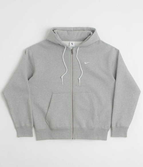 Nike Solo Swoosh Full Zip Hoodie - Dark Grey Heather / White