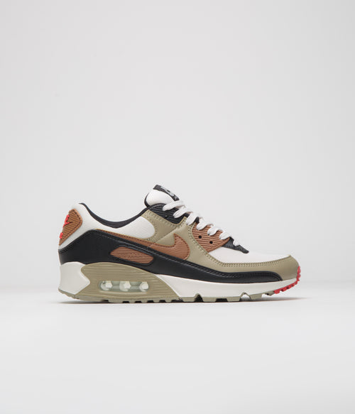 Nike Womens Air Max 90 Shoes - Phantom / Light British Tan - Black - Fire Red