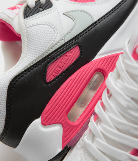 Nike Womens Air Max 90 Shoes in White and Light Silver and Aster Pink - Black