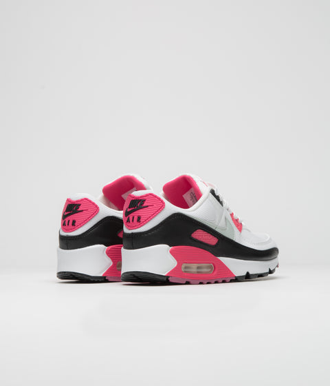Nike Womens Air Max 90 Shoes in White and Light Silver and Aster Pink - Black