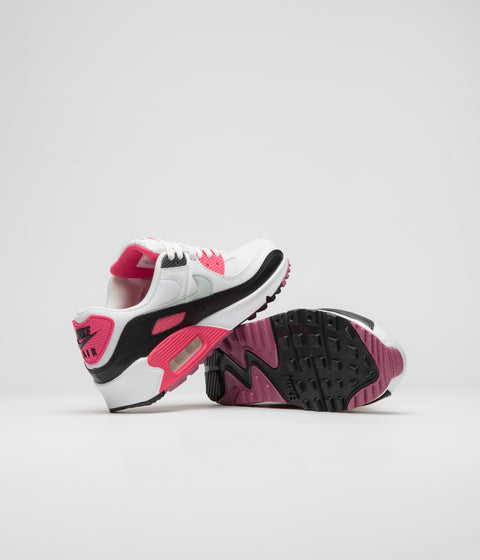 Nike Womens Air Max 90 Shoes in White and Light Silver and Aster Pink - Black