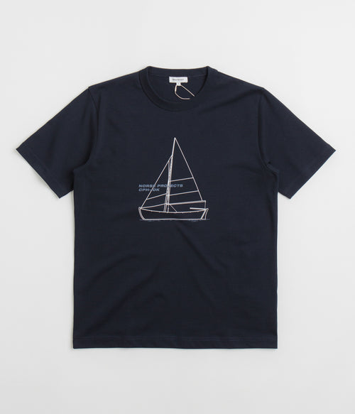 Norse Projects Holger Organic Boat Print T-Shirt - Dark Navy