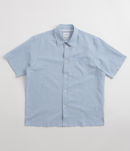 Norse Projects Ivan Relaxed Cotton Linen Short Sleeve Shirt - Pale Blue