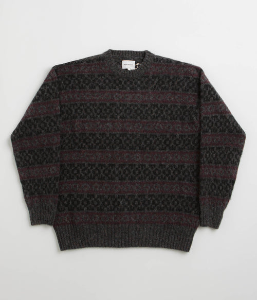 Norse Projects Jonas Scottish Lambswool Fair Isle Sweatshirt - Charcoal Grey