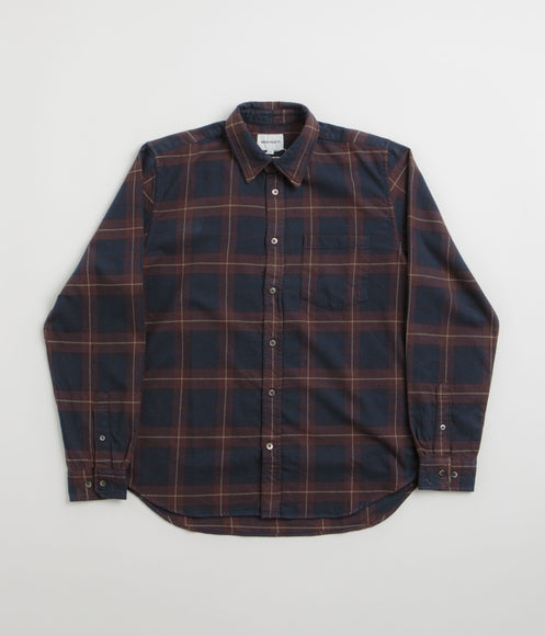 Norse Projects Osvald Organic Flannel Check Shirt - Wine Red