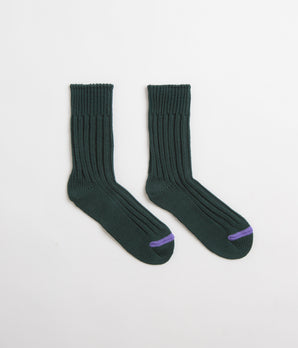 RoToTo Chunky Ribbed Crew Socks - Dark Green / Purple