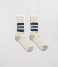 RoToTo Coarse Ribbed Socks - Navy Blue / NW Green thumbnail