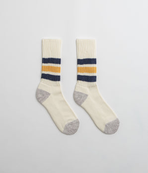 RoToTo Coarse Ribbed Socks - Navy / Yellow