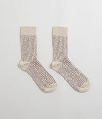 RoToTo Kasuri Ribbed Socks - Coral / Blue thumbnail