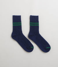 RoToTo Merino Lambswool Socks - Navy Blue / Green thumbnail