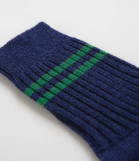 RoToTo Merino Lambswool Socks - Navy Blue / Green thumbnail