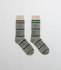 RoToTo Multi Jacquard Socks - Ivory / Dark Green thumbnail