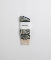 RoToTo Multi Jacquard Socks - Ivory / Dark Green thumbnail