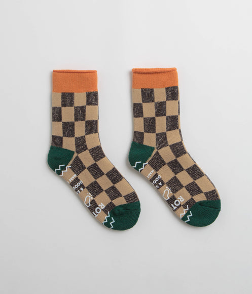 RoToTo Pile Room Socks - Beige / Dark Green