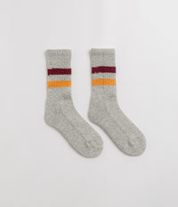 RoToTo Retro Winter Socks - Grey / Burgundy / Dark Yellow thumbnail