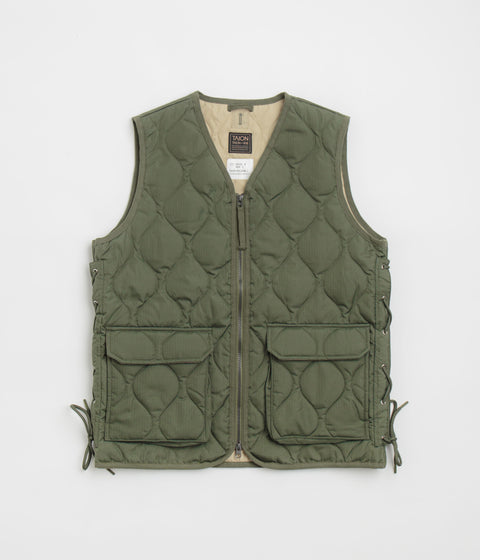 TAION MILITARY WZIP V VEST ダウンベスト Taion Military W-Zip Lace Up V Neck Down Vest - Olive