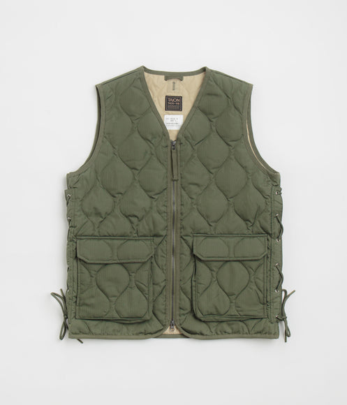 Taion Military W-Zip Lace Up V Neck Down Vest - Olive