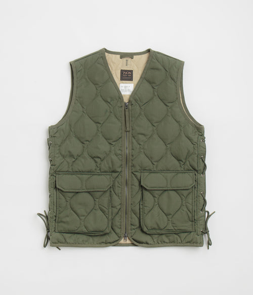 Taion Military W-Zip Lace Up V Neck Down Vest - Olive