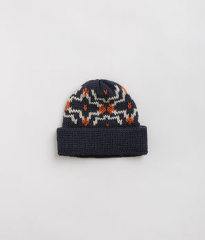 Universal Works Short Watch Beanie - Navy / Ecru