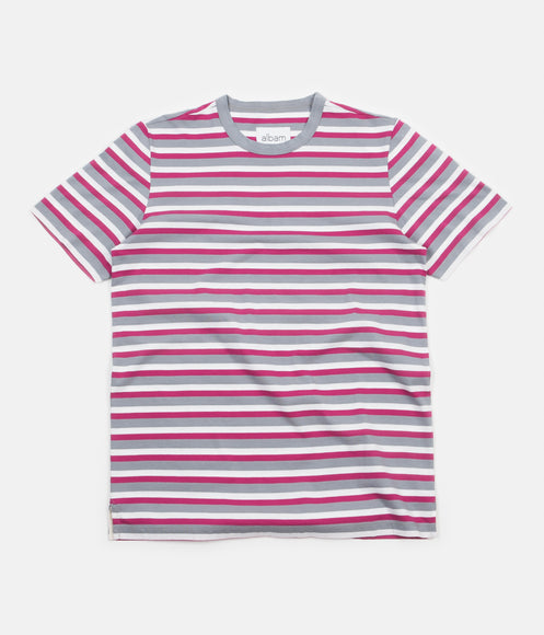 Albam Striped T-Shirt - Raspberry / Quarry / White