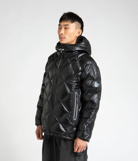 and wander Diamond Stitch Down Hooded Jacket in Black