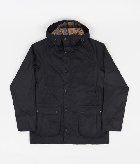 Barbour White Label Slim Bedale Hooded Wax Jacket in Navy