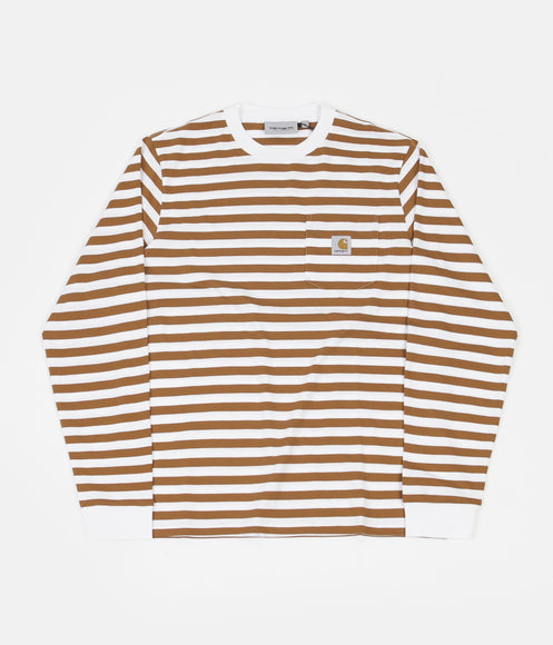 Carhartt Scotty Pocket Long Sleeve T-Shirt - Scotty Stripe / Rum / White