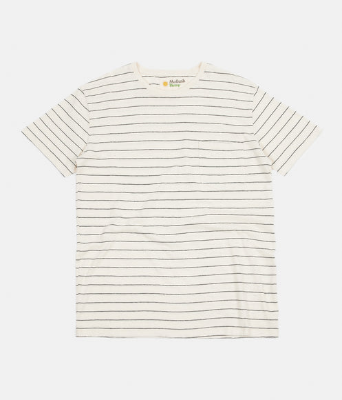 Mollusk Hemp Stripe T-Shirt - Natural / Indigo Stripe