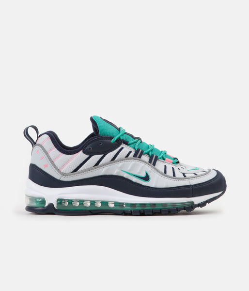 Nike Air Max 98 Shoes Pure Platinum Obsidian Kinetic Green Always in Colour