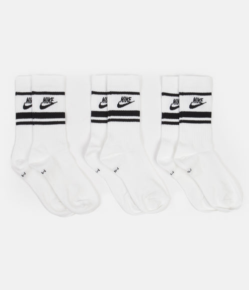 Nike Essential Stripe Crew Socks (3 Pair) - White / Black / Black