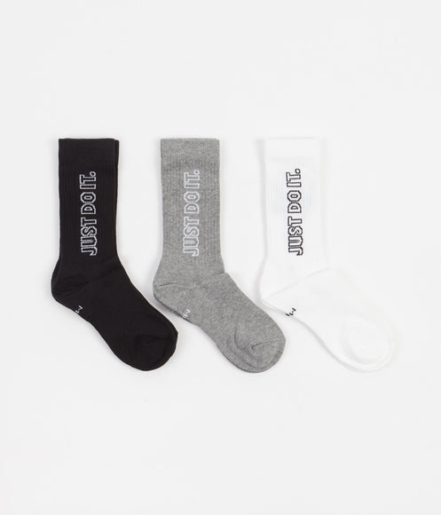 Nike Everyday Essential Crew Socks (3 Pack) - Black / White / Grey ...