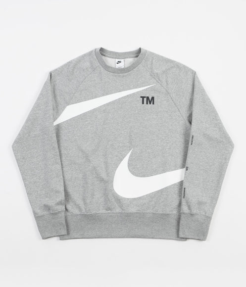 Nike Semi-Brushed Swoosh Crewneck Sweatshirt - Dark Grey Heather / White