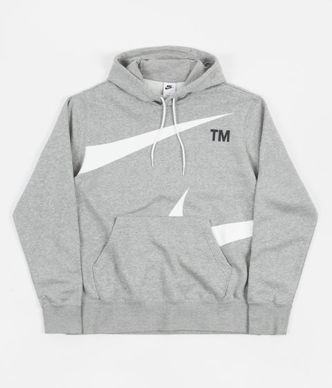 Nike Semi-Brushed Swoosh Hoodie in Dark Grey Heather and White