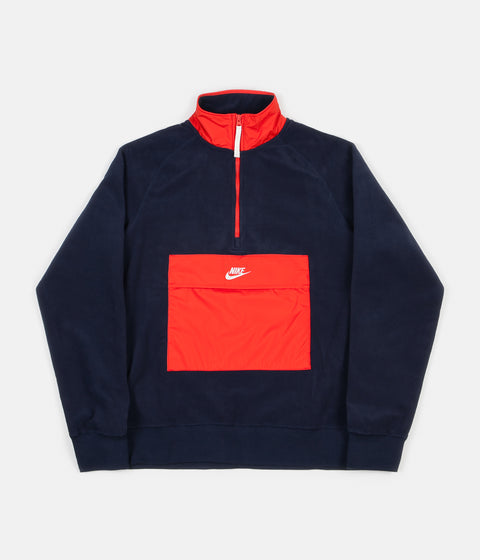 Nike Sportswear Half Zip Fleece Sweatshirt - Obsidian / Habanero Red ...