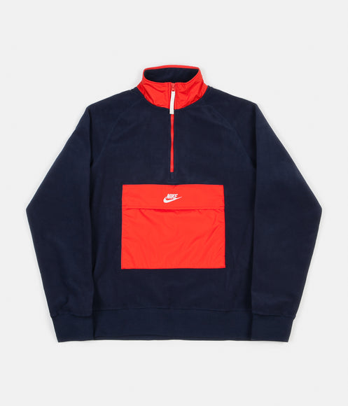 Nike Sportswear Half Zip Fleece Sweatshirt - Obsidian / Habanero Red / Sail