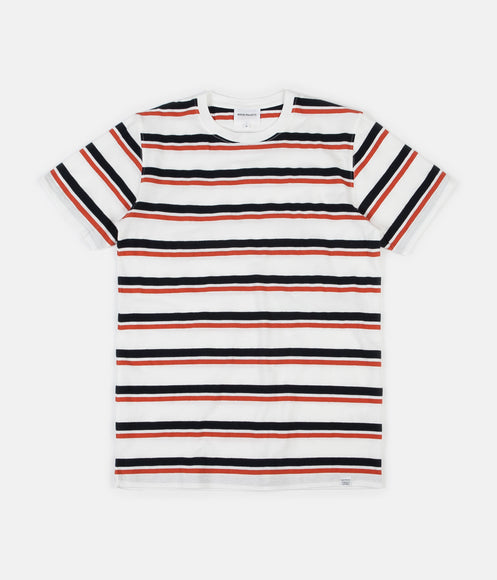 Norse Projects Niels Pique Stripe T-Shirt - Pumpkin Orange / Dark Navy Stripe