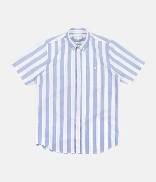 Norse Projects Theo Short Sleeve Oxford Shirt - Pale Blue Wide Stripe