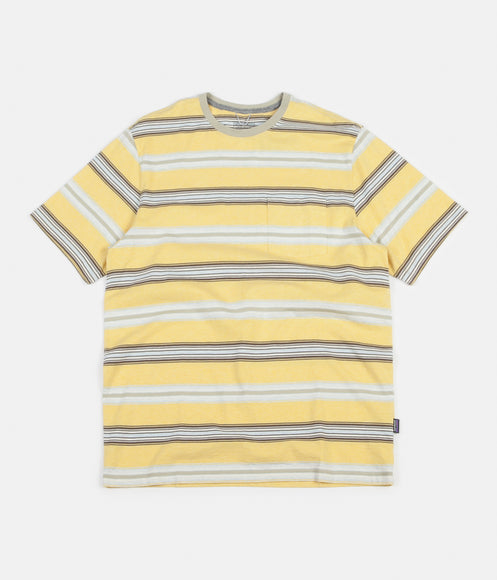 Patagonia Squeaky Clean Pocket T-Shirt - Tarkine Stripe: Surfboard Yellow / Weathered Stone