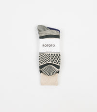 RoToTo Jacquard Crew Socks - Ivory / Dark Green thumbnail