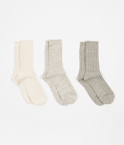 RoToTo Organic Ribbed Crew Socks (3 Pack) - Ecru / Grey