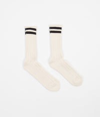 RoToTo Raw 2 Stripe Socks - Ecru / Black thumbnail