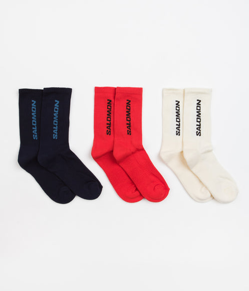 Salomon Everyday Crew Socks (3 Pack) - Dark Sapphire / Vanilla Ice / Fiery Red