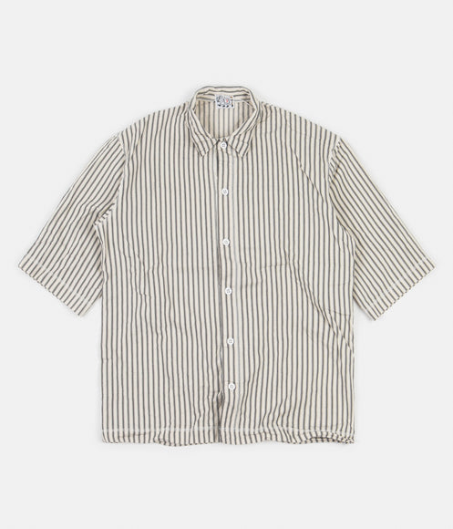 Tender Weavers Stock Short Sleeved Square Shirt - Black Mattress Stripe