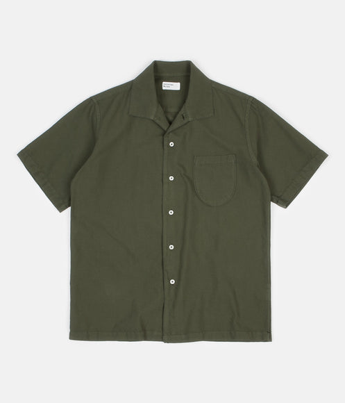 Universal Works Open Collar Shirt - Oxford Shirting Light Olive