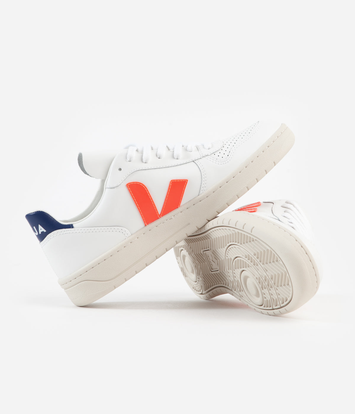 Veja V 10 Leather Shoes Extra White Orange Fluoro Cobalt