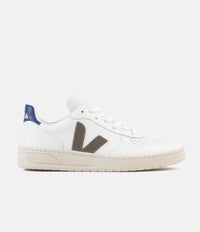 Veja Womens V-10 Leather Shoes - Extra White / Khaki / Indigo thumbnail